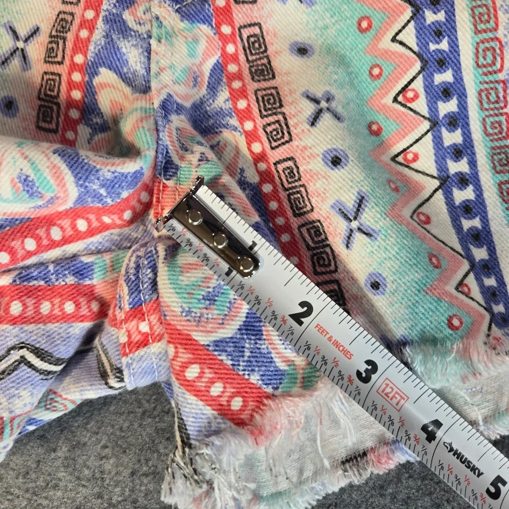 Vintage Mixed Blues 90s High Waist Tribal Print Denim Shorts Sz 5 Made in USA